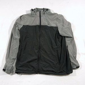 Men’s Travis Matthew Black Grey Zip Up Hooded Windbreaker Light Travel Jacket L